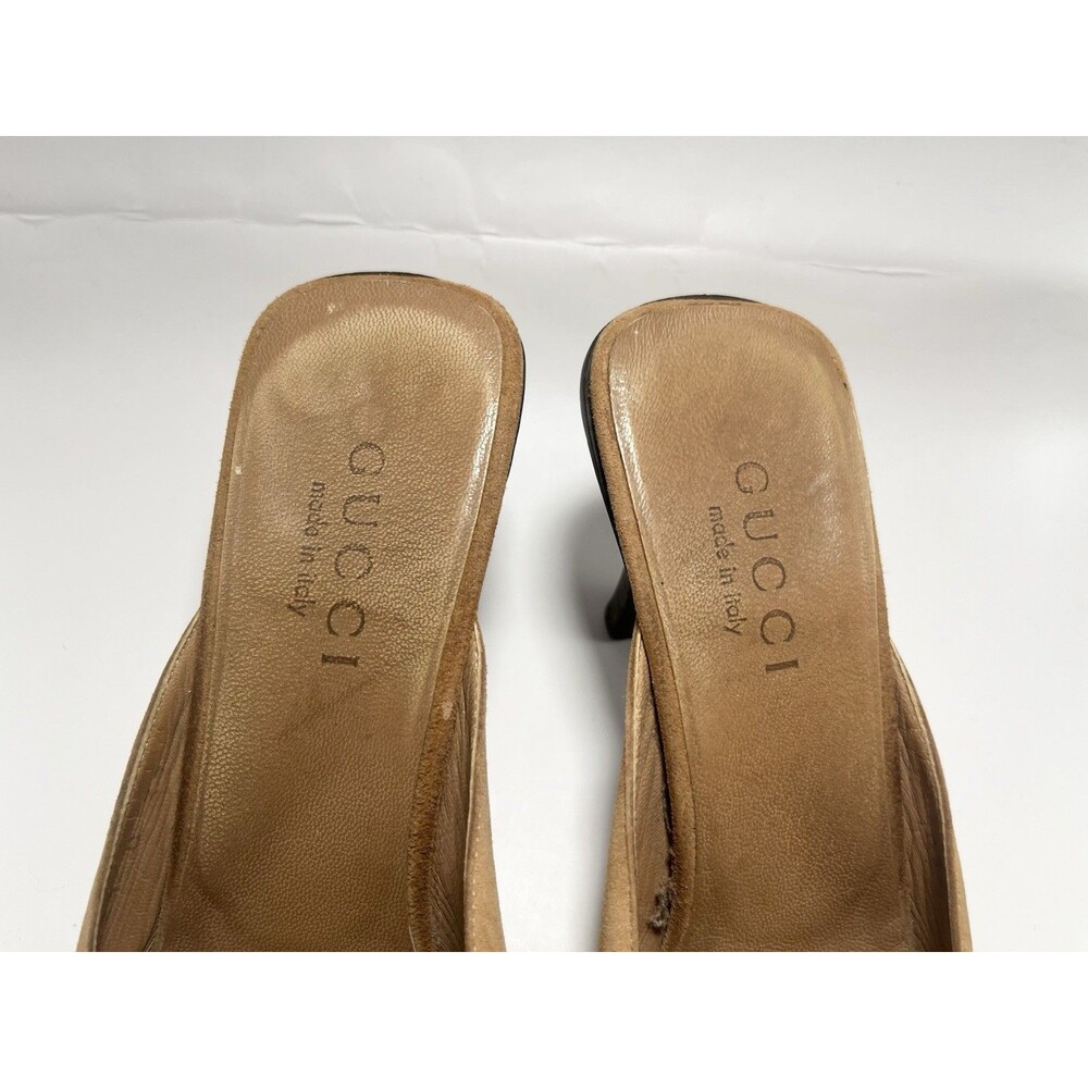 GUCCI Mules Tan Suede Kitten Heels GG Logo Slip On Vintage TOM FORD Era Sz 37 7 - Picture 8 of 16